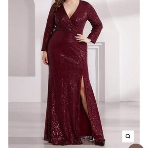 NEW Ever Pretty Burgundy Long Sleeve Sequin Gown